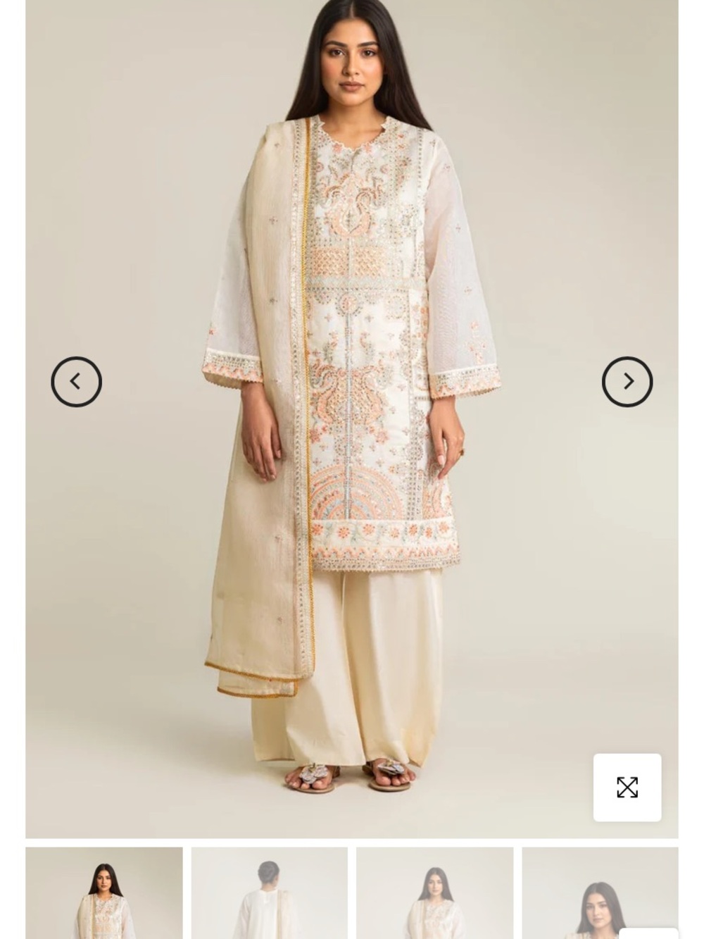 Sequin fully Embroidered Ivory Women's dress